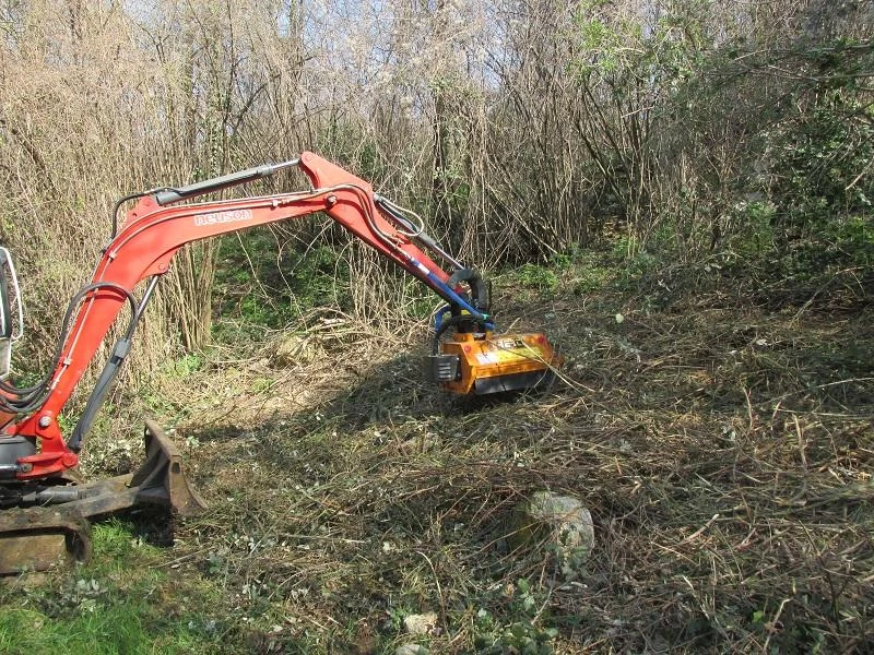 Hydraulic mulchers for excavators and skid steer loaders